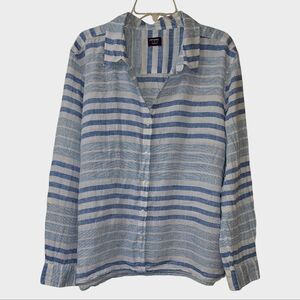 Untuckit Womens Stripped Button Front   Roll Tab Sleeves Linen Shirt Size 10